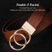 Women Leather Belt, Reversible Belt, Leather Waist Belt for Jeans Dress with Gold Double O Ring Rotate Buckle