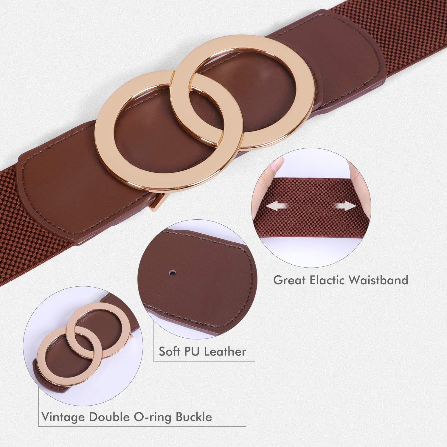 JASGOOD Women Stretchy Wide Waist Belts, Ladies Elastic Belt for Dresses Double Ring Buckle - JASGOOD OFFICIAL