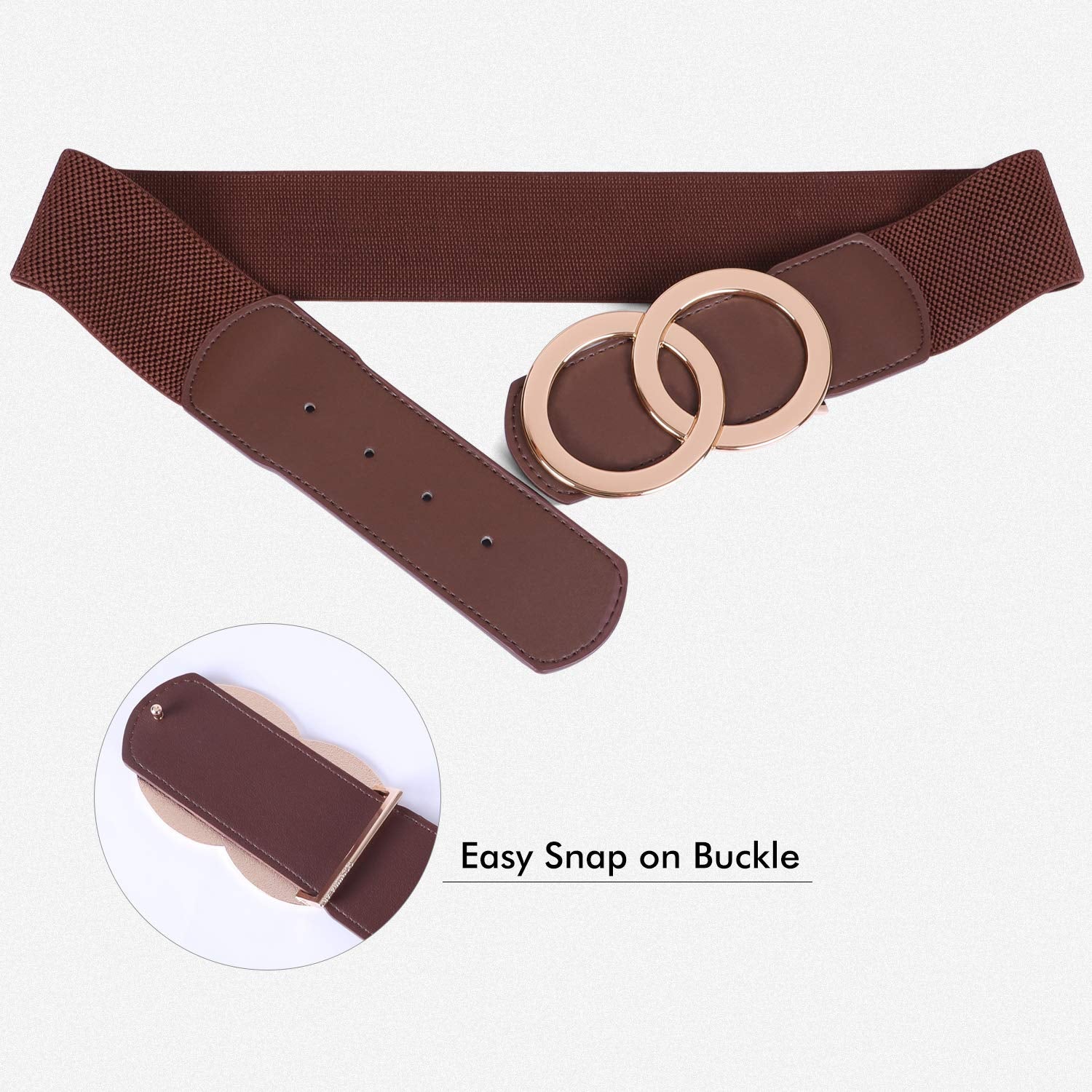 JASGOOD Women Stretchy Wide Waist Belts, Ladies Elastic Belt for Dresses Double Ring Buckle - JASGOOD OFFICIAL
