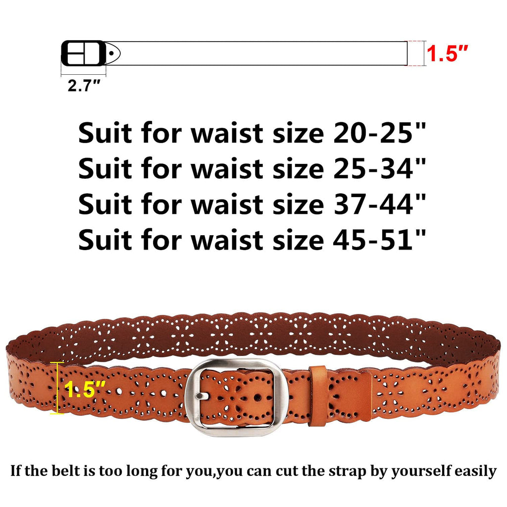 JASGOOD Women’s Hollow Flower Leather Belt for Jeans Pants Wide Belt for Ladies