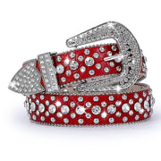 Women Rhinestone Belt for Jeans, SANSTHS Men Western Cowgirl Bling Studded Belt Faux Crocodile Grain Leather