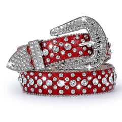 Women Rhinestone Belt for Jeans, SANSTHS Men Western Cowgirl Bling Studded Belt Faux Crocodile Grain Leather