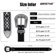 Women Rhinestone Belt for Jeans, SANSTHS Men Western Cowgirl Bling Studded Belt Faux Crocodile Grain Leather
