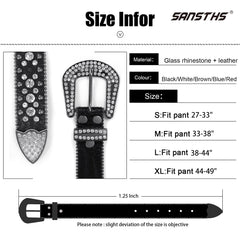 Women Rhinestone Belt for Jeans, SANSTHS Men Western Cowgirl Bling Studded Belt Faux Crocodile Grain Leather