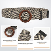 Straw Woven Elastic Stretch Belts Women, Wide Boho Braided Dress Belts with Wooden Style Buckle by JASGOOD - JASGOOD OFFICIAL