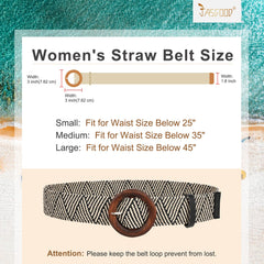 Straw Woven Elastic Stretch Belts Women, Wide Boho Braided Dress Belts with Wooden Style Buckle by JASGOOD - JASGOOD OFFICIAL