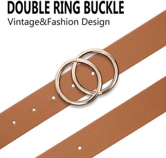 JASGOOD Plus Size Double O Ring Belt for Women Leather Belt,Ladies PU Leather Waist Belts for Jeans Pants