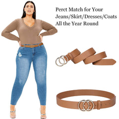 JASGOOD Plus Size Double O Ring Belt for Women Leather Belt,Ladies PU Leather Waist Belts for Jeans Pants