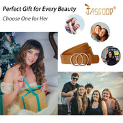 JASGOOD Plus Size Double O Ring Belt for Women Leather Belt,Ladies PU Leather Waist Belts for Jeans Pants