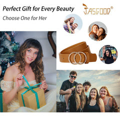 JASGOOD Plus Size Double O Ring Belt for Women Leather Belt,Ladies PU Leather Waist Belts for Jeans Pants