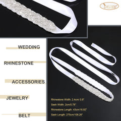 Bridal Rhinestone Wedding Belt Women Silver Crystal Rhinestone Sash Waist Belt for Formal Prom Dress by JASGOOD