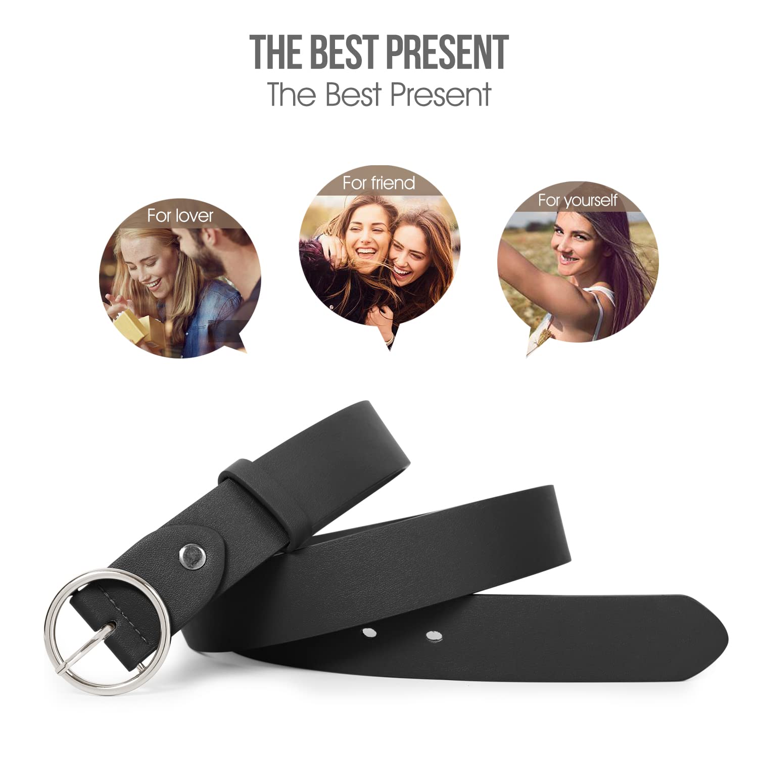 Women Leather Belts Fashion Soft Faux Leather Jeans Belts with O-Ring Buckle