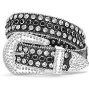 Women Men Western Rhinestone Studded Leather Belt Unisex Bling Cowgirl Cowboy Waist Belt for Jeans Pants