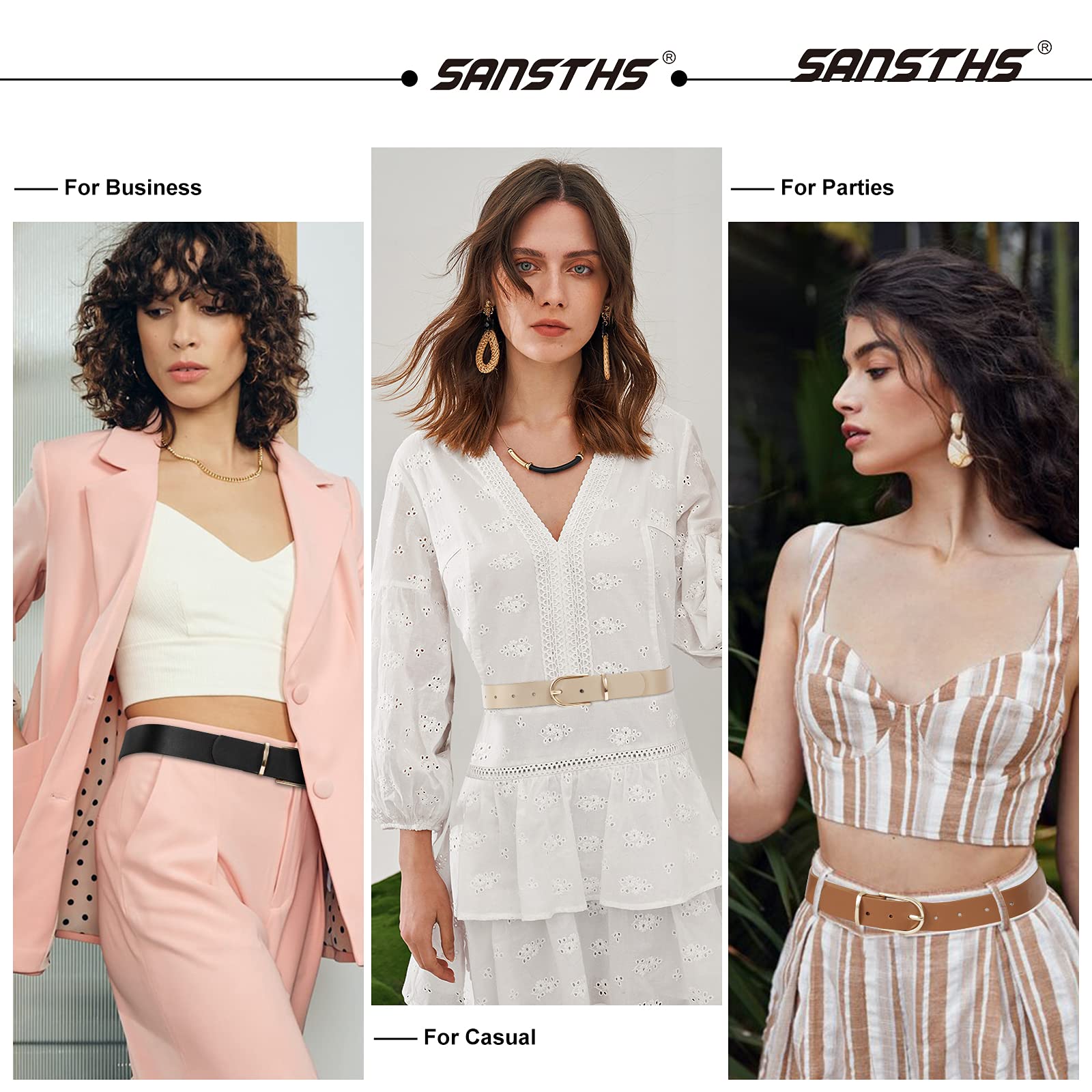 Women Leather belt Faux leather Chic Belt for Jeans Solid Color with Long Gold Curved Pin Buckle - JASGOOD OFFICIAL