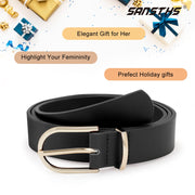 Women Leather belt Faux leather Chic Belt for Jeans Solid Color with Long Gold Curved Pin Buckle