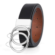 Women Leather Belt, Reversible Belt, Leather Waist Belt for Jeans Dress with Gold Double O Ring Rotate Buckle