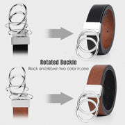 Women Leather Belt, Reversible Belt, Leather Waist Belt for Jeans Dress with Gold Double O Ring Rotate Buckle