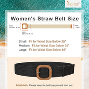 Straw Woven Elastic Stretch Belts Women, Wide Boho Braided Dress Belts with Wooden Style Buckle by JASGOOD - JASGOOD OFFICIAL