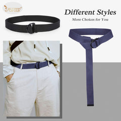 JASGOOD Men Women Canvas Belt Web Fabric Casual Belt with Black Double D-ring 1 1/2" Wide Set of 2