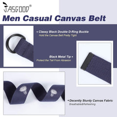 JASGOOD Men Women Canvas Belt Web Fabric Casual Belt with Black Double D-ring 1 1/2" Wide Set of 2