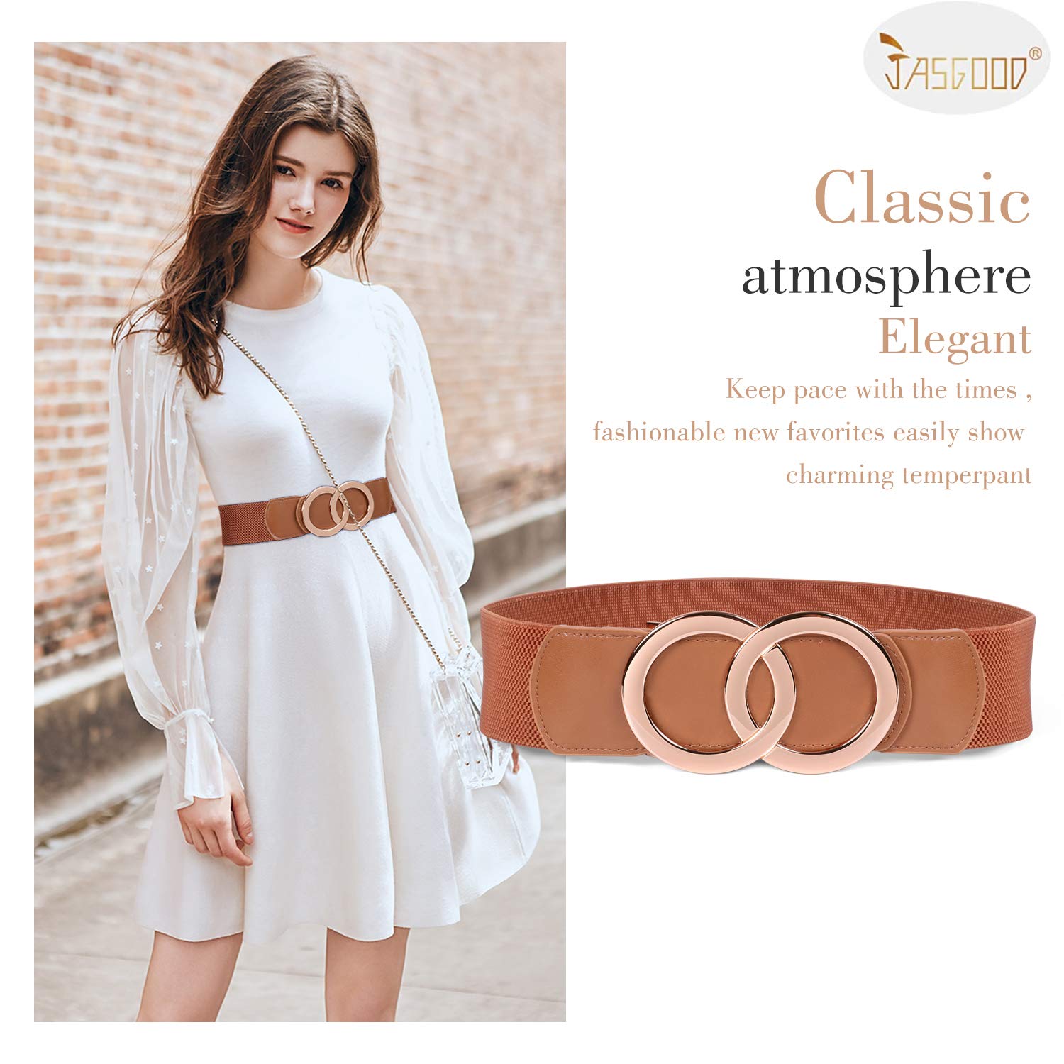JASGOOD Women Stretchy Wide Waist Belts, Ladies Elastic Belt for Dresses Double Ring Buckle - JASGOOD OFFICIAL