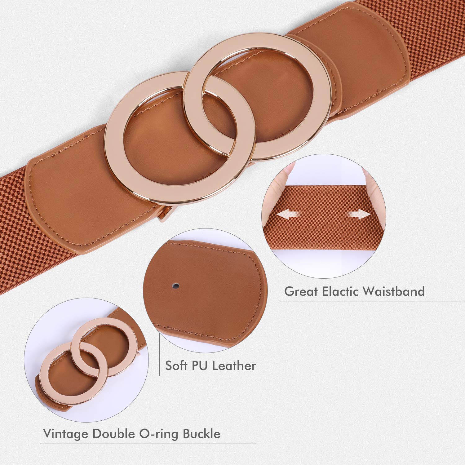 JASGOOD Women Stretchy Wide Waist Belts, Ladies Elastic Belt for Dresses Double Ring Buckle - JASGOOD OFFICIAL