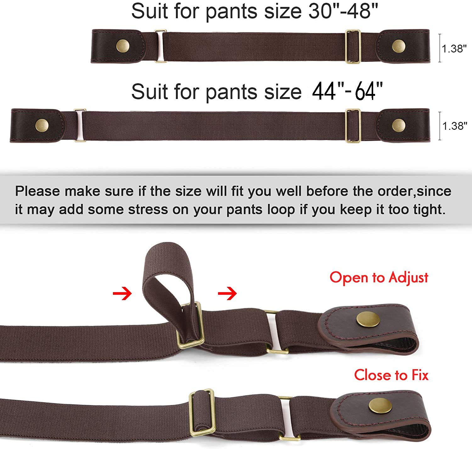 No Buckle Show Belt for Men Buckle Free Stretch Belt for Jeans Pants 1.38 Inches Wide - JASGOOD OFFICIAL