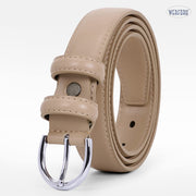 Women Leather Belt Skinny Dress Belt for Jeans Pants with Silver Buckle