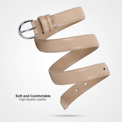 Women Leather Belt Skinny Dress Belt for Jeans Pants with Silver Buckle