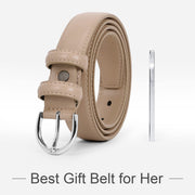 Women Leather Belt Skinny Dress Belt for Jeans Pants with Silver Buckle