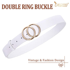 JASGOOD Plus Size Double O Ring Belt for Women Leather Belt,Ladies PU Leather Waist Belts for Jeans Pants