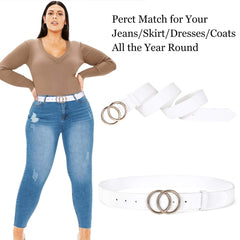 JASGOOD Plus Size Double O Ring Belt for Women Leather Belt,Ladies PU Leather Waist Belts for Jeans Pants