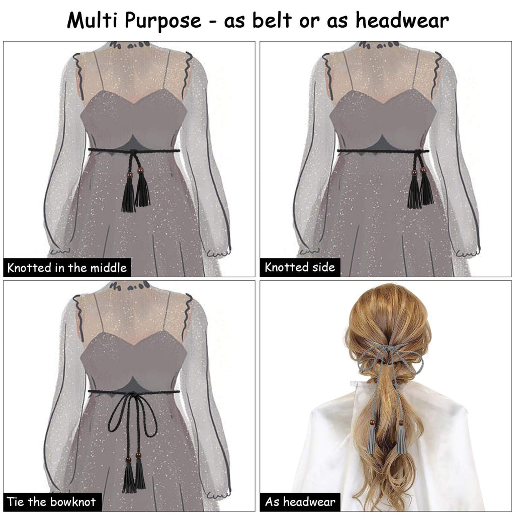 3 Pack Women Thin Tassel Braided Waist Belt WOWOGO Skinny Woven Tassel Belt