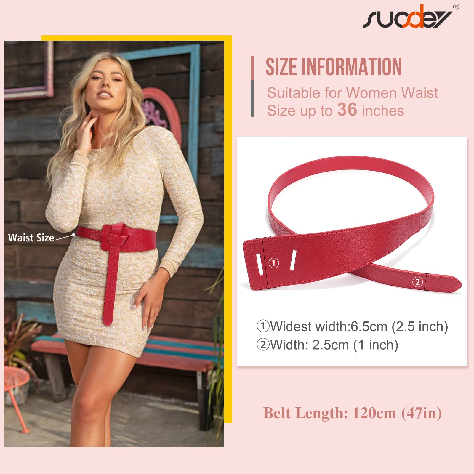 Women Leather Belt No Buckle Fashion Tie Knot Belt for Dress Women Cinch Cowhide Waist Leather Belt - JASGOOD OFFICIAL