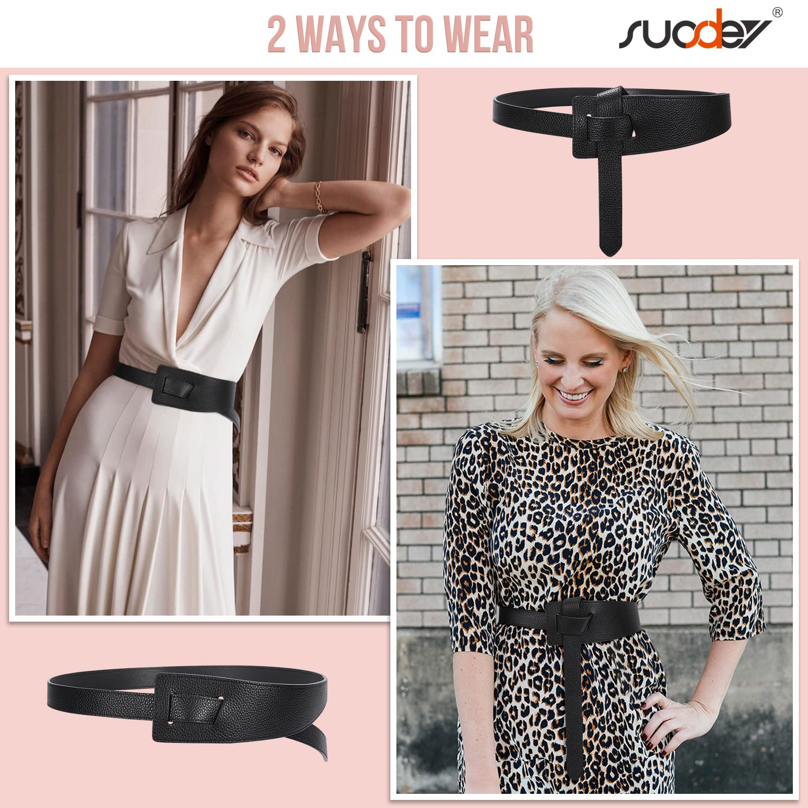 Women Leather Belt No Buckle Fashion Tie Knot Belt for Dress Women Cinch Cowhide Waist Leather Belt - JASGOOD OFFICIAL