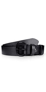 Women Black Leather Belt with Black Buckle,Ladies Classic Waist Belt for Jeans Pants Fashion Design (A-Black, Fit for Pants Size 33"-38") - JASGOOD OFFICIAL