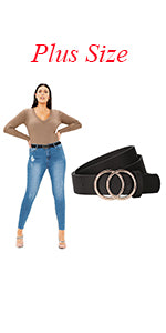 Women Black Leather Belt with Black Buckle,Ladies Classic Waist Belt for Jeans Pants Fashion Design (A-Black, Fit for Pants Size 33"-38") - JASGOOD OFFICIAL