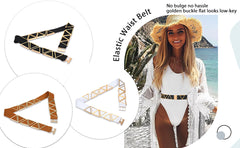 High Waist Elastic Belt ,Women Stretch Belt Flat Gold Buckle with Triangle Metal