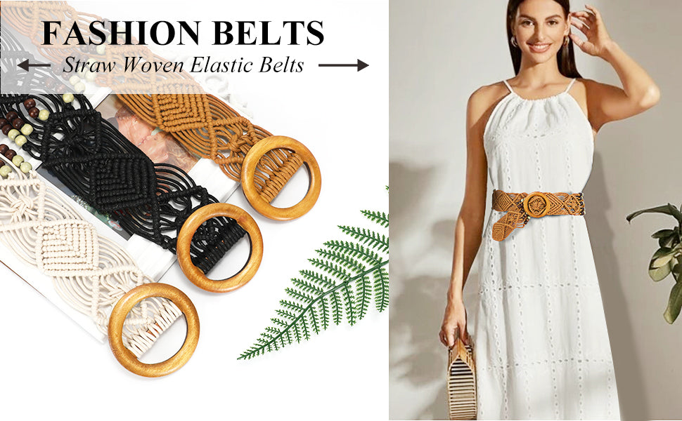Braided Waist Belt,Straw Woven Belts for Women Belt Straw Vintage Woven Waist Belt with Buckle for Coat Dress Jeans