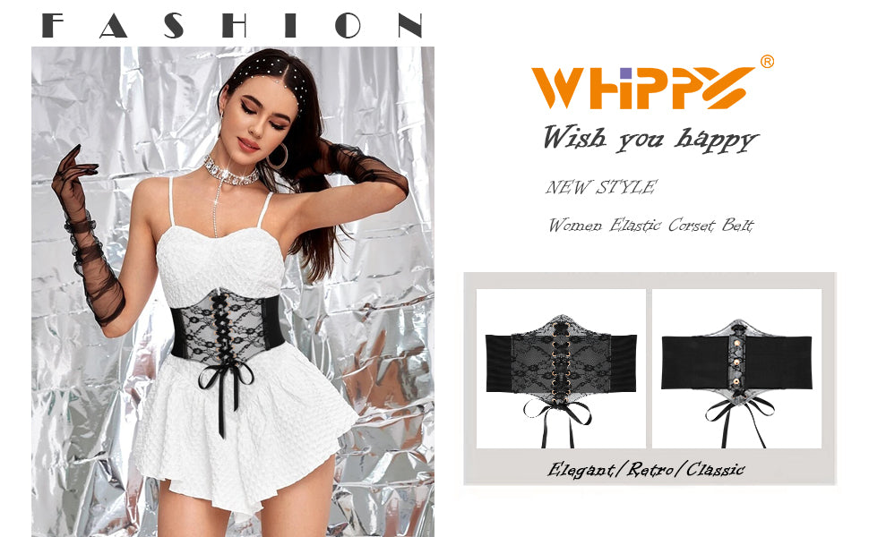 Women Lace-up Corset Waist Belt Transparent PVC Lace Crochet  Elastic Wide Belt for Dress - JASGOOD OFFICIAL