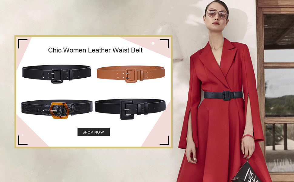Women Wide PU Leather Dress Belt Thick High Waist Leather Belt for Dress