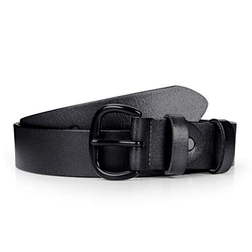 JASGOOD Women's Black Leather Jeans Belt Waist Casual Belt for Pants Shorts with Black Metal Buckle - JASGOOD OFFICIAL
