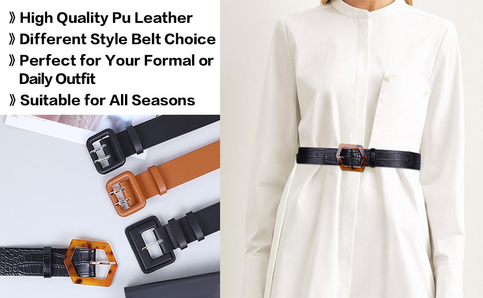 Women Wide PU Leather Dress Belt Thick High Waist Leather Belt for Dress