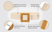 Set of 4 Straw Woven Elastic Stretch Waist Belts for Women, Fashion Boho Ladies Braided Skinny Dress Belt