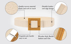 Set of 4 Straw Woven Elastic Stretch Waist Belts for Women, Fashion Boho Ladies Braided Skinny Dress Belt