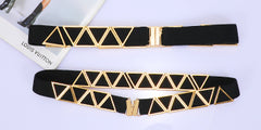 High Waist Elastic Belt ,Women Stretch Belt Flat Gold Buckle with Triangle Metal