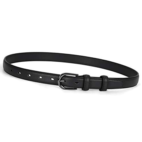Women Skinny Leather Belt- Fashion Dress Jeans Belt with Single Prong Buckle