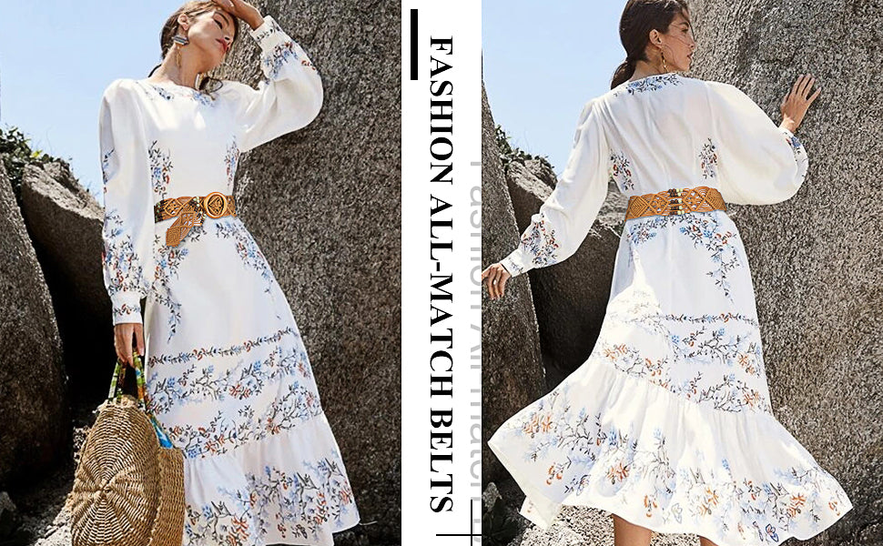 Braided Waist Belt,Straw Woven Belts for Women Belt Straw Vintage Woven Waist Belt with Buckle for Coat Dress Jeans