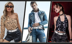 Punk Rivet Studded Belt Goth Row Pyramid Square Bead PU Leather Vintage Punk Rock Grommet Belt for Jeans Pants