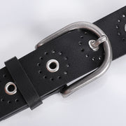 JASGOOD Women Grommet Leather Belt, Ladies Studded Holes Belts for Jeans Pants